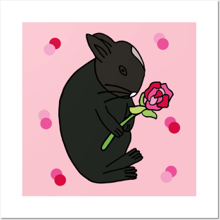 Black Bunny With Pink Rose Posters and Art